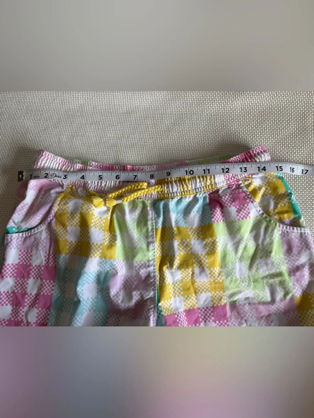 Lands End Girls Shorts XL 14/16 Gingham Rainbow Ruffle Cotton Colorful Preppy